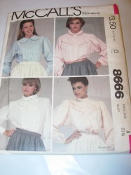 8666 MCCALLS LONG SLEEVE BUTTON YOKE / TIE / COLLAR BLOUSE PATTERN 10